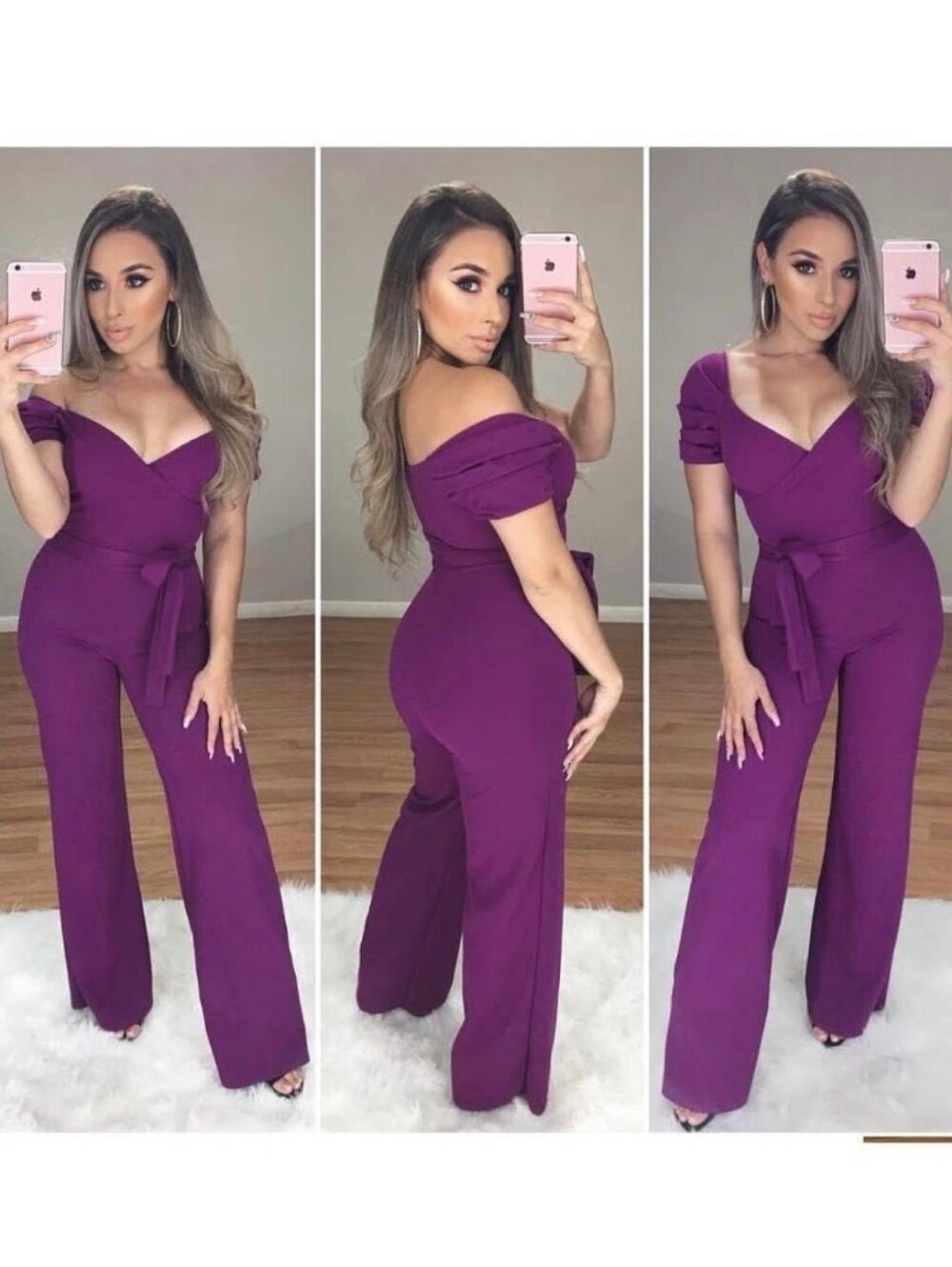 Lilac Puff Sleeve Wrap Jumpsuit with Tie Waist